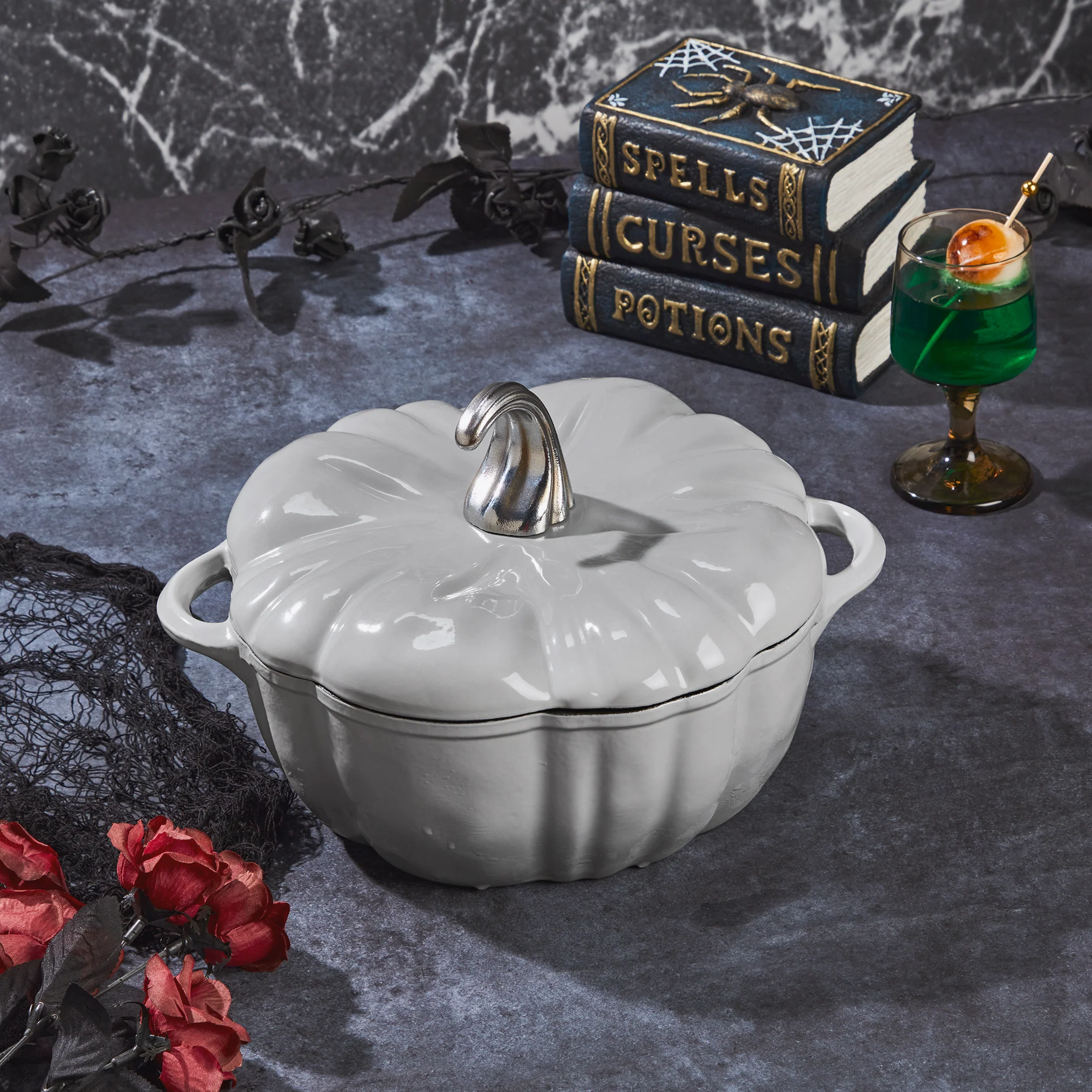2-Quart / 4-Quart Enameled Cast Iron Pumpkin Dutch Ovens, Silver - Image 16