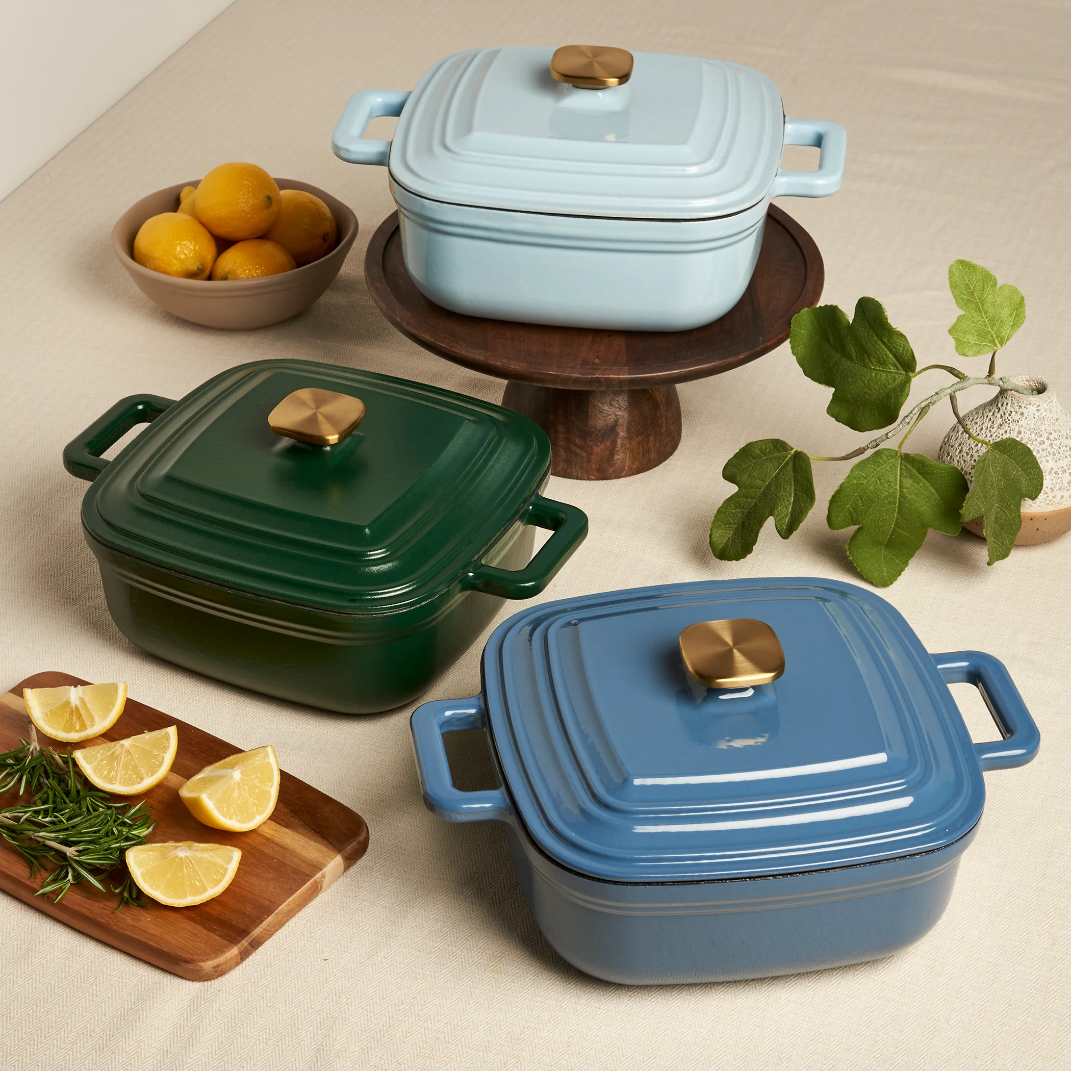 4-Quart Enameled Cast Iron Square Dutch Ovens, Cool Blue - Image 3